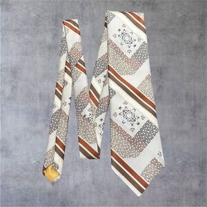 Damon Necktie Mens 4" Wide Brown Cream Orange Vintage MCM Geometric Striped